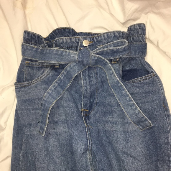 High Waisted Paper Bag Denim Mom Jeans - Picture 3 of 6